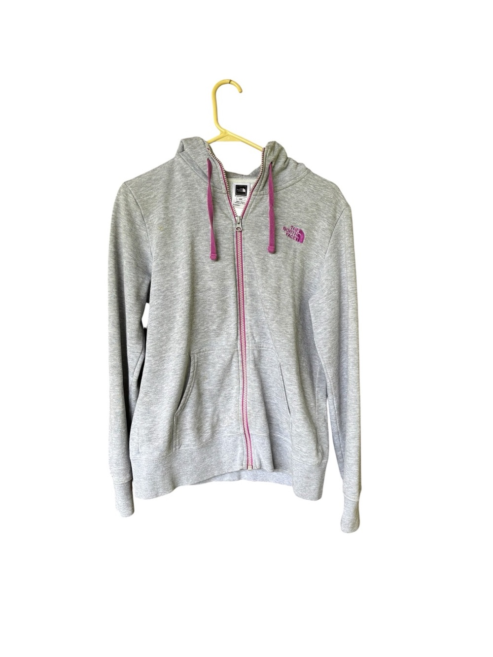 The North Face Women's M Gray Full Zip Hoodie Pink Logo Fleece Lined Sweatshirt